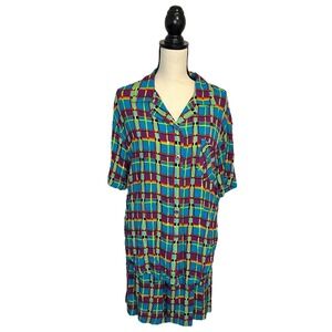 Vintage 2pc Carole Little II Multicolor Bright Plaid Rayon Top & Skort Set 18W